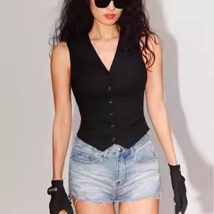LISAYU原创新款夏季复古亚麻薄马甲修身显瘦英伦西装外套坎肩背心