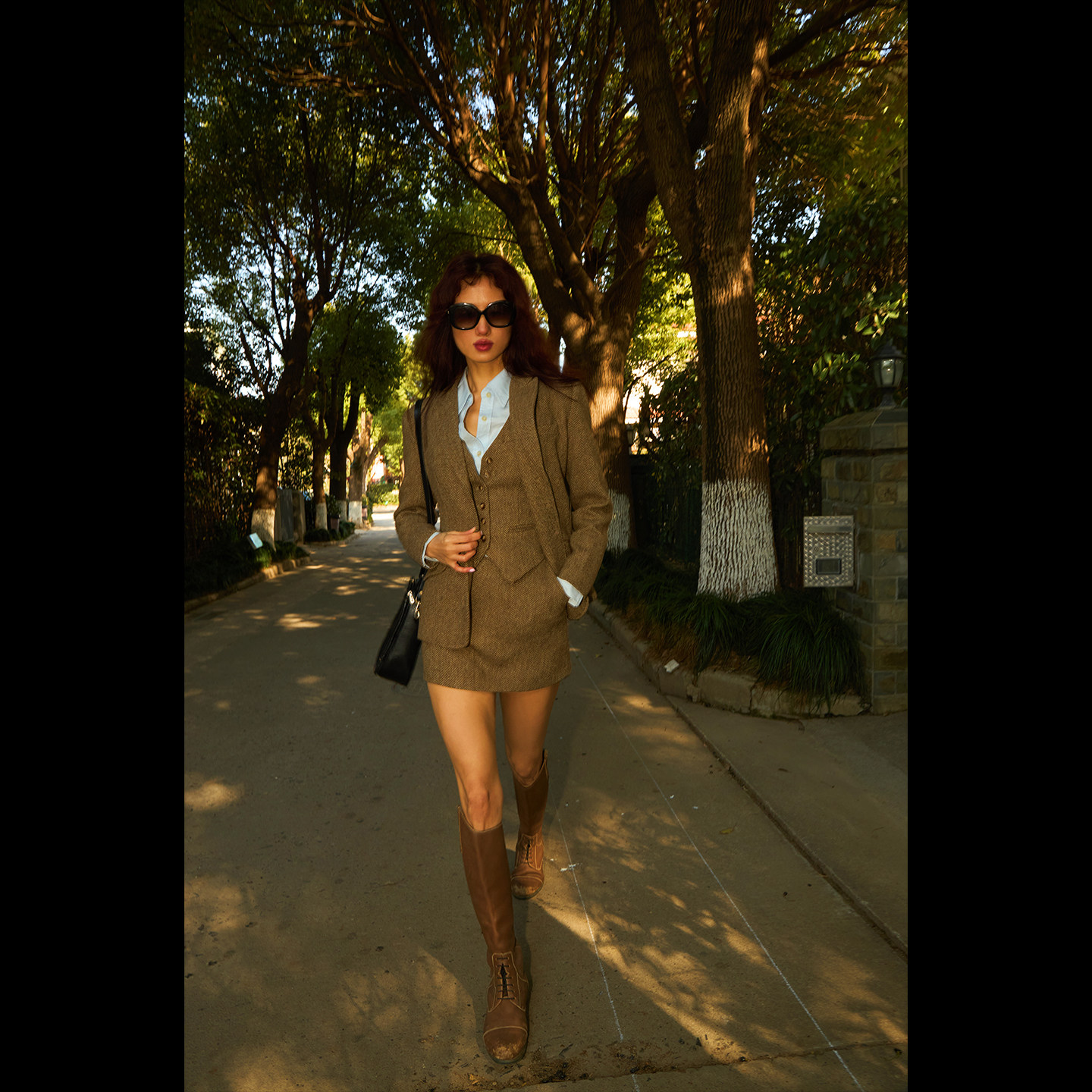 LISAYU羊毛呢子西装马甲裙子短裙两件套马夹衬衣西服背心裙三件套