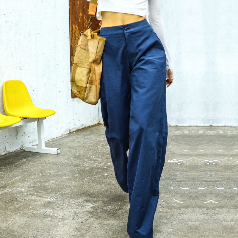 新款宽松休闲工装裤显瘦高腰阔腿裤运动ins直筒裤百搭大裤脚女裤