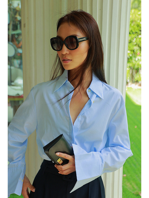 LISAYU抗皱免烫男朋友衬衫时尚复古阔版全棉修身衬衣职业装OL衬衣