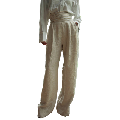 亚麻欧美垂感文艺复古高腰阔腿裤