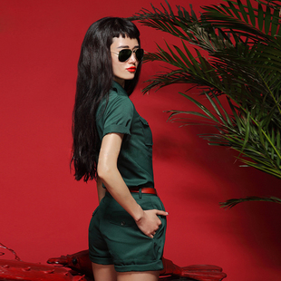 LISA YU夏复古女休闲学生装热裤高腰超短裤短袖套装文艺女装女裤