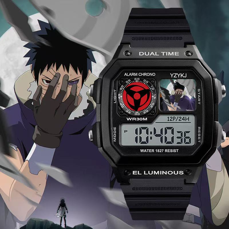 火影忍者鸣人佐助带土斑儿童小学生手表初中生电子表闹钟计时腕表