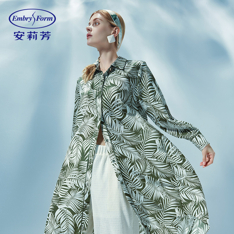 安莉芳ins风桑蚕丝棉衬衫款睡裙女士长袖可外穿舒适家居裙EL00464