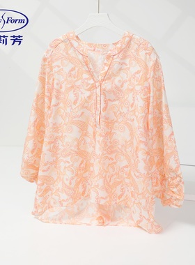 安莉芳EL00898配套家居上衣桑蚕丝棉v领印花七分袖睡衣女EL00899