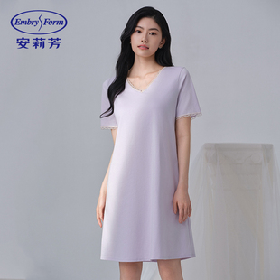 安莉芳专柜新品 v领短裙女士带杯宽松家居裙ELW0762 夏季 纯棉短袖