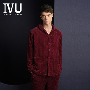 冬季 安莉芳旗下IVU男士 双面绒小翻领睡衣可外穿家居服上衣ULY0203