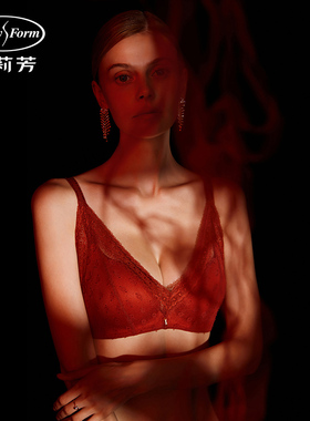 安莉芳本命年节日红色无钢圈文胸女性感深V蕾丝收副乳内衣EB00354