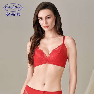安莉芳本命年蕾丝无钢圈透气收副乳内衣女士红色舒适文胸EB01110