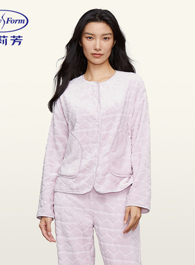 安莉芳新品法兰绒圆领长袖女士家居服套装加厚可外穿睡衣EL00644