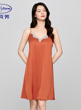 安莉芳薄款性感蕾丝深V吊带睡裙女士舒适短款带杯垫家居裙ELW0791