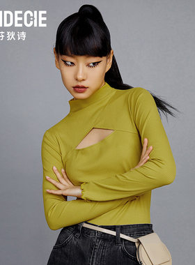 芬狄诗棉莫代尔秋衣女镂空高领长袖修身时尚外搭打底上衣FD00114