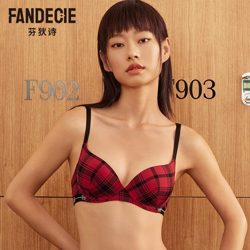 芬狄诗商场同款内衣女红色格纹厚杯聚拢小胸显大美背文胸FB00491