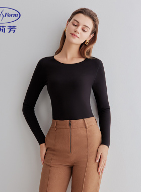 安莉芳专柜新品修身显瘦打底棉毛衫女圆领无痕秋冬暖衣ED00253