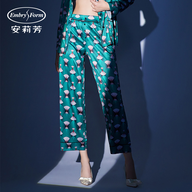 安莉芳专柜新品国潮风印花睡裤女士直筒中腰休闲家居长裤EL00513