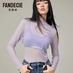 芬狄诗商场同款打底衫女性感半透明轻柔网纱内搭长袖上衣FD00161