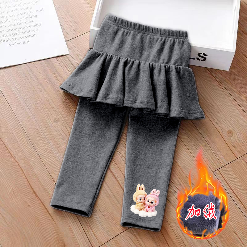女童裙裤秋冬加绒打底裤2025冬季新款儿童加厚保暖小童假两件裤子