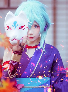 甜心家刀剑神域朝田诗乃 冰蓝色短发+鬓角加长cosplay假发