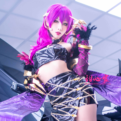 {甜心家}英雄联盟 KDA女团皮肤 伊芙琳 枚红色cosplay假发