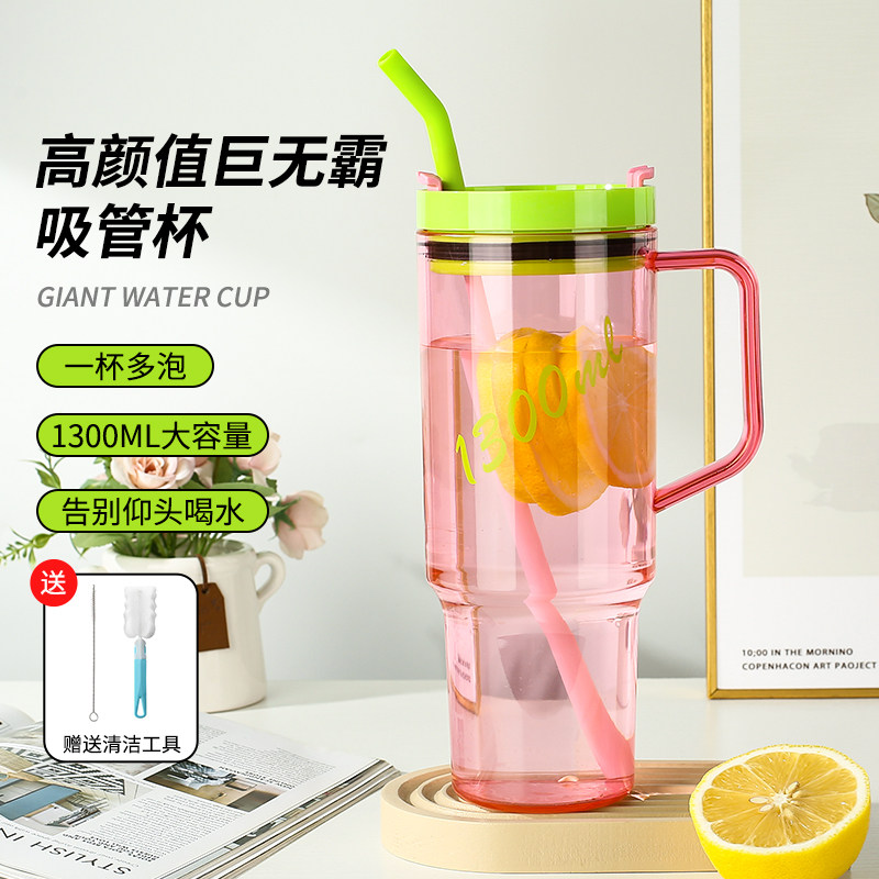 大容量水杯女生高颜值2024新款夏天塑料杯耐高温便携学生吸管杯子