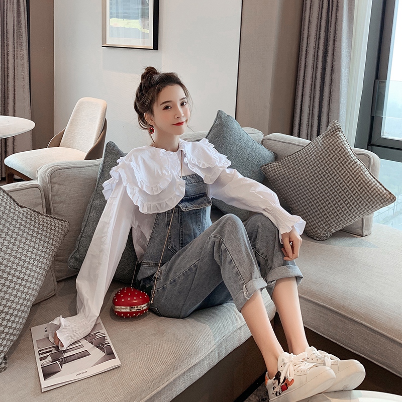 洋气减龄牛仔背带裤女宽松韩版春秋装新款高腰显瘦小个子吊带裤潮