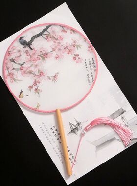 中国风汉服团扇古风半透长柄宫扇儿童夏圆扇舞蹈女扇子旗袍古装扇