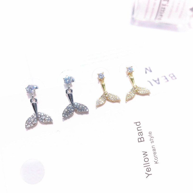 先流饰品 银针东大门新款时尚亮钻bling耳钉个性鱼尾毛耳环耳饰潮