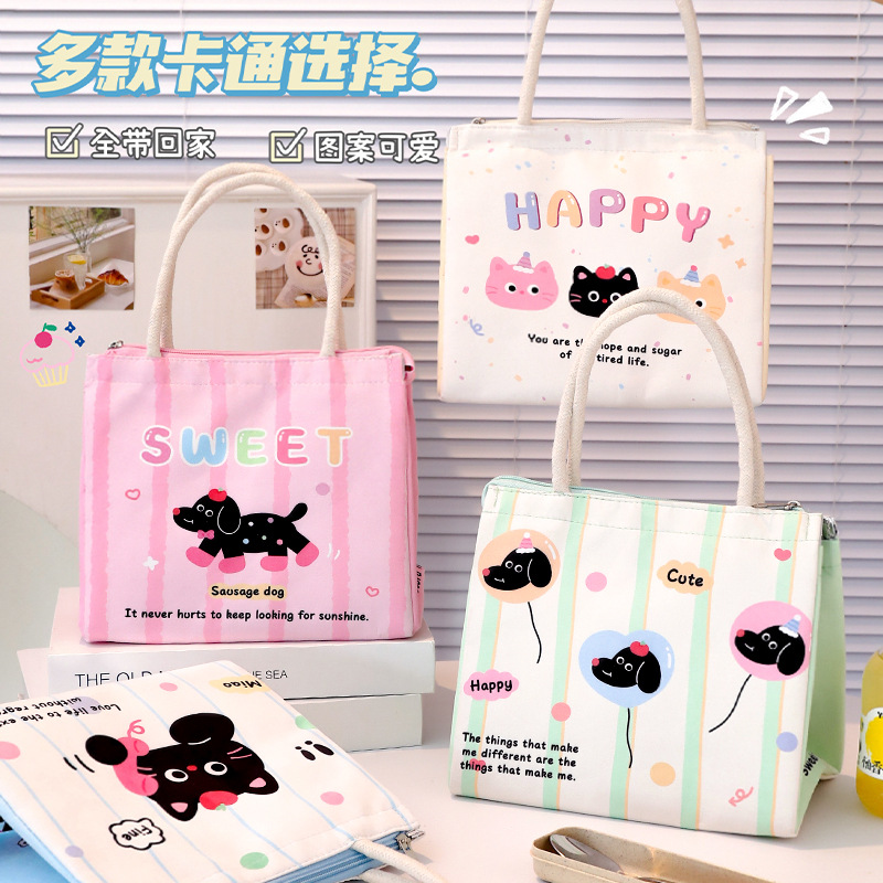 手提耐脏女加厚可爱猫咪便当包新款大号上班手提袋耐脏饭盒保温袋