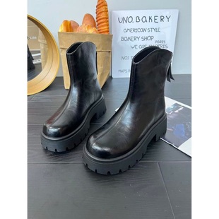 纯色后拉链女靴2868 短靴冬季 恩佳专享