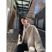 晨雾奶霜染尖环保奶貂绒外套冬季 皮毛一体短款 外套女环保皮草大衣