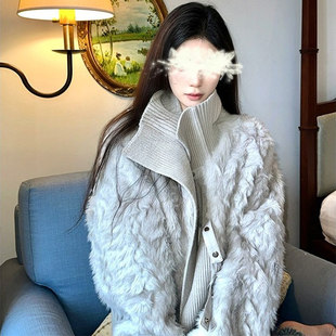 针织托卡懒慵风开衫 洋气 皮毛一体女年轻皮草毛毛保暖外套2025新款