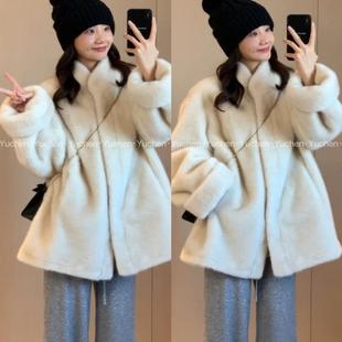 双色毛欧貂绒毛毛外套时尚 挽袖 圣诞款 百搭皮草外套 Yuchen