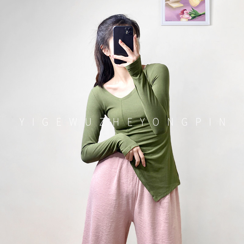 练功服不规则V领瑜伽服女装上衣