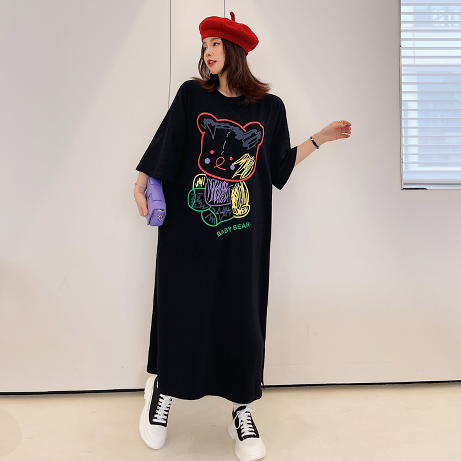 【清仓特价】大码宽松t恤裙女夏装胖mm宽松显瘦长款短袖连衣裙