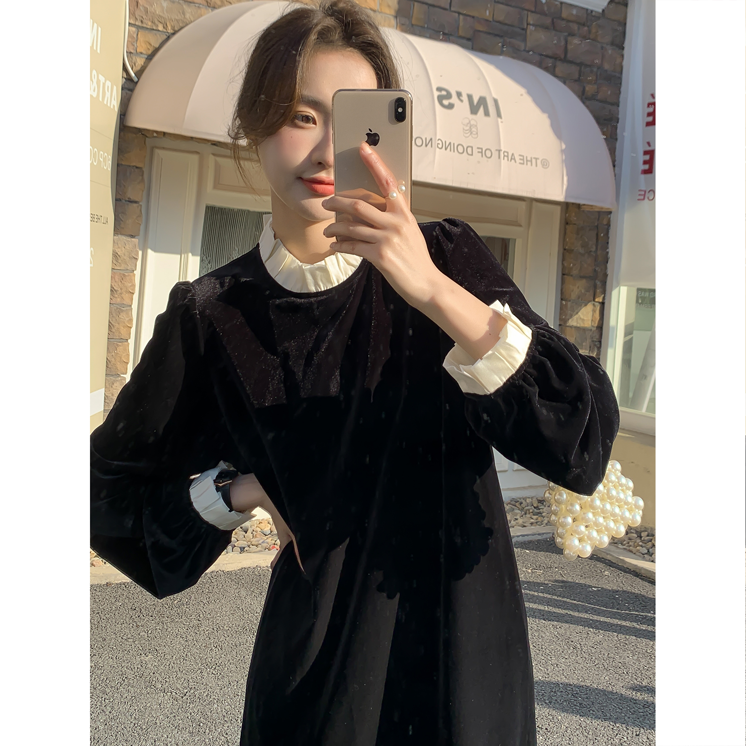 法式金丝绒连衣裙女秋冬新款大码赫本风高级感黑色显瘦小个子裙子