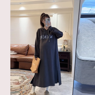 孕妇卫衣长裙春秋外套女韩版 上衣 休闲连帽连衣裙宽松外衣洋气秋装
