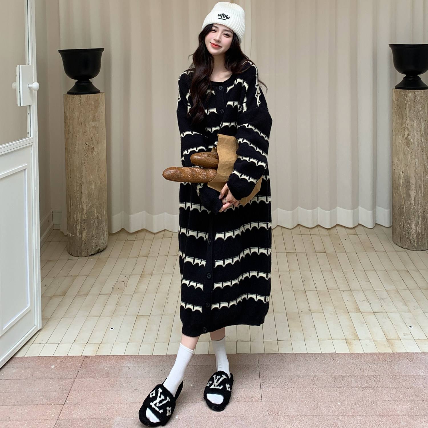 冬季新款宽松简约条纹毛衣裙女胖mm大码气质慵懒风直筒针织连衣裙,女装/女士精品,连衣裙,淘宝优惠券,粉丝福利购,淘宝优惠卷