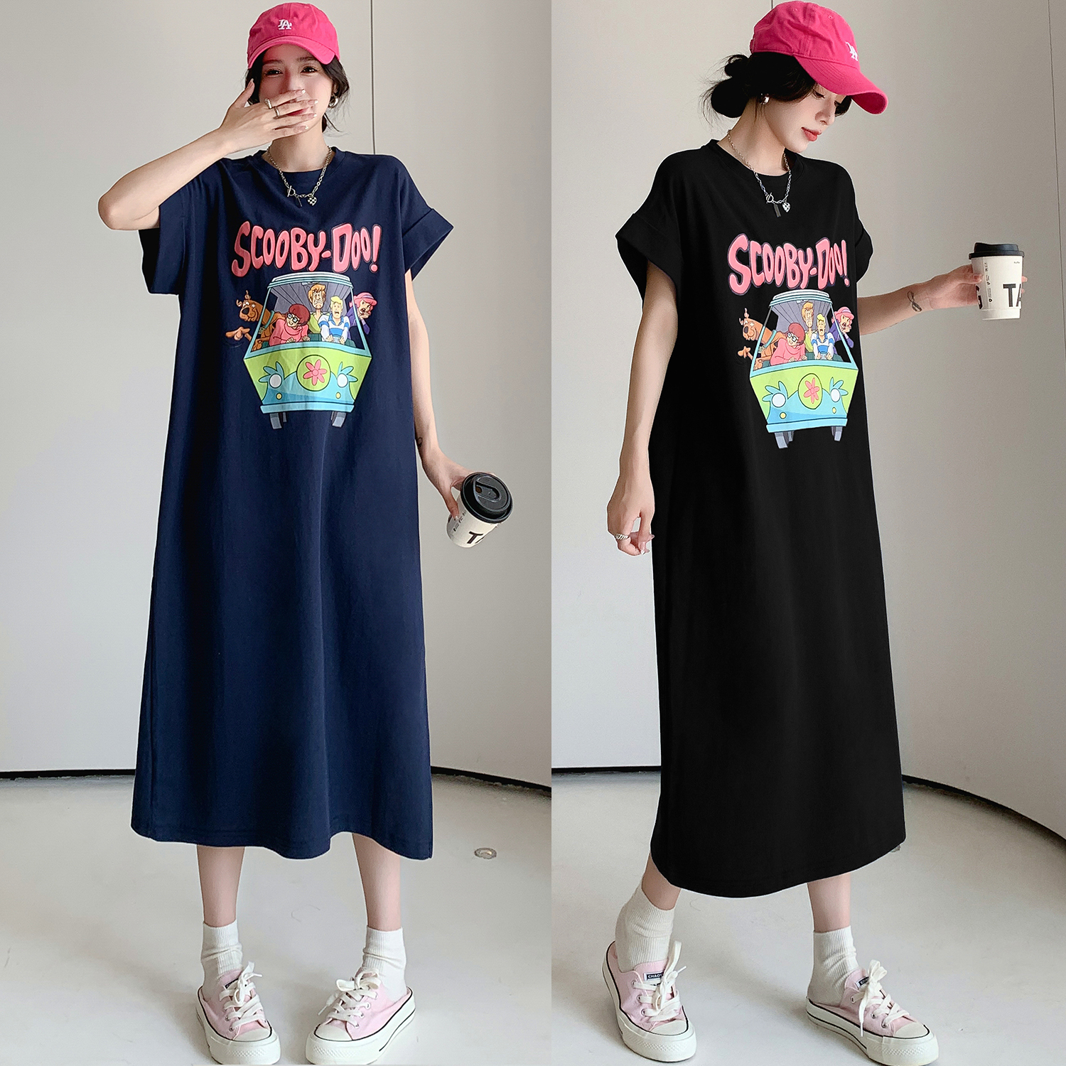 【清仓特价】卡通动漫印花T恤长裙夏大码宽松显瘦长款短袖连衣裙