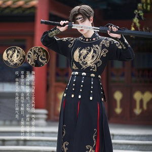 秋冬武侠风汉服男装霸气黑红侠客