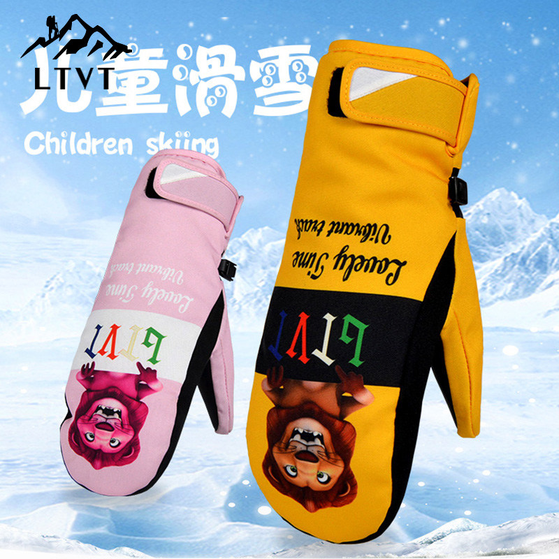 2023新款卡通儿童款滑雪手套加厚防水夹棉户外防寒保暖专业滑雪