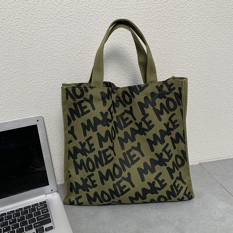 日韩手提帆布包男女上课包包字母涂鸦个性大容量手提购物袋托特包