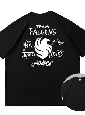 Team Falcons法尔空猎鹰cs2go战队niko落肩款260克重磅短袖T恤夏