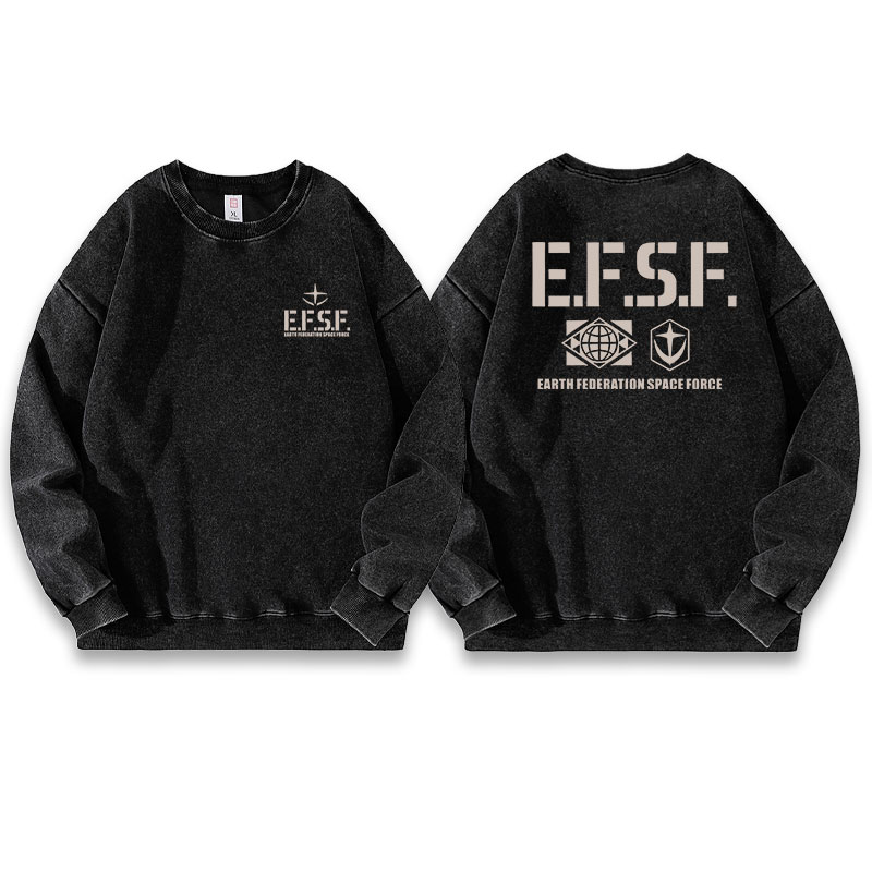 机动战士高达 联邦军 E.F.S.F 2周边水洗落肩袖薄款卫衣男女秋季