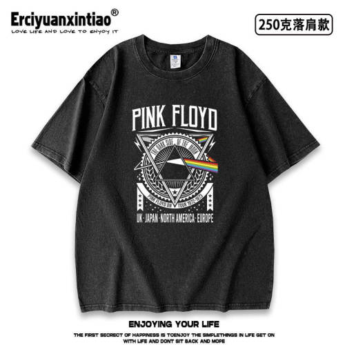 pink floyd the dark side of the moon乐队水洗做旧重磅短袖T恤