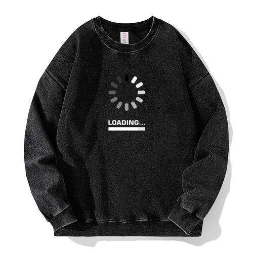 loading进度条读取中创意水洗落肩袖薄款卫衣男女长袖潮流秋冬季