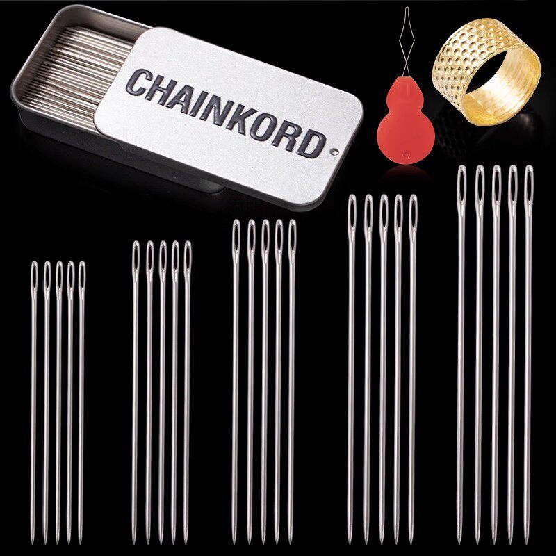 大眼手缝钢针100根 家用缝衣针 辅助穿针器/顶针