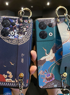 适用opporeno8手机壳如意腕带reno8pro十保护硅胶套oppo斜挎挂绳全包PGBM10防摔por磨砂reon8软PGA女加5g新款