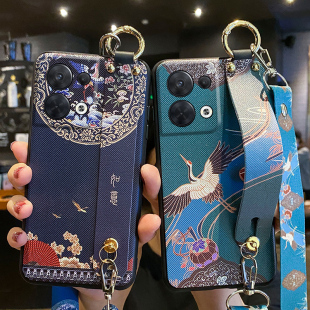 适用opporeno8手机壳如意腕带reno8pro十保护硅胶套oppo斜挎挂绳全包PGBM10防摔por磨砂reon8软PGA女加5g新款