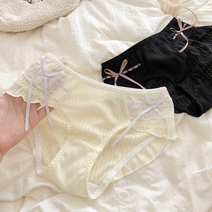 日系丝带蝴蝶结少女荷叶飞边舒适三角裤 清纯清新可爱甜美内裤