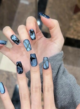 纯手工穿戴甲2026新款恶魔之眼蓝色蝴蝶链条高级感辣妹ins风美甲